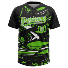 Laden Sie das Bild in den Galerie-Viewer, Uksn Individuelles Schwarz Aurora-Grün-Weiß Raglanärmel Abstrakt fließender Marmor Zweiknopf Unisex Softball-Trikot
