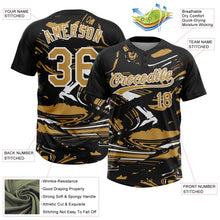 Laden Sie das Bild in den Galerie-Viewer, Uksn Individuelles Schwarz Altgold-Weiß Raglanärmel Abstrakt fließender Marmor Zweiknopf Unisex Softball-Trikot
