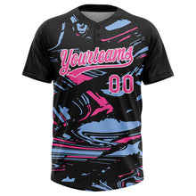 Laden Sie das Bild in den Galerie-Viewer, Uksn Individuelles Schwarz Pink Hellblau-Weiß Raglanärmel Abstrakt fließender Marmor Zweiknopf Unisex Softball-Trikot
