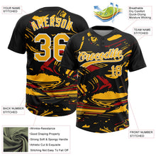 Laden Sie das Bild in den Galerie-Viewer, Uksn Individuelles Schwarz Gold Rot-Weiß Raglanärmel Abstrakt fließender Marmor Zweiknopf Unisex Softball-Trikot
