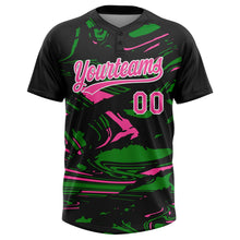 Laden Sie das Bild in den Galerie-Viewer, Uksn Individuelles Schwarz Pink Grasgrün-Weiß Raglanärmel Abstrakt fließender Marmor Zweiknopf Unisex Softball-Trikot
