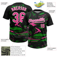 Laden Sie das Bild in den Galerie-Viewer, Uksn Individuelles Schwarz Pink Grasgrün-Weiß Raglanärmel Abstrakt fließender Marmor Zweiknopf Unisex Softball-Trikot
