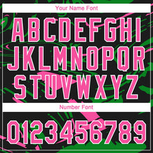 Laden Sie das Bild in den Galerie-Viewer, Uksn Individuelles Schwarz Pink Grasgrün-Weiß Raglanärmel Abstrakt fließender Marmor Zweiknopf Unisex Softball-Trikot

