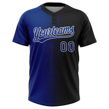 Laden Sie das Bild in den Galerie-Viewer, Uksn Individuelles Schwarz Royalblau-Weiß Farbverlauf Horizontaler Streifen Zweiknopf Unisex Softball-Trikot
