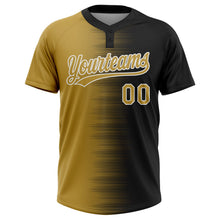 Laden Sie das Bild in den Galerie-Viewer, Uksn Individuelles Schwarz Altgold-Weiß Farbverlauf Horizontaler Streifen Zweiknopf Unisex Softball-Trikot
