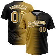 Laden Sie das Bild in den Galerie-Viewer, Uksn Individuelles Schwarz Altgold-Weiß Farbverlauf Horizontaler Streifen Zweiknopf Unisex Softball-Trikot
