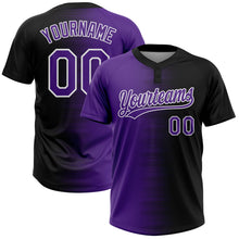 Laden Sie das Bild in den Galerie-Viewer, Uksn Individuelles Schwarz Violett-Weiß Farbverlauf Horizontaler Streifen Zweiknopf Unisex Softball-Trikot
