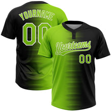 Laden Sie das Bild in den Galerie-Viewer, Uksn Individuelles Schwarz Neongrün-Weiß Farbverlauf Horizontaler Streifen Zweiknopf Unisex Softball-Trikot
