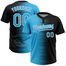 Laden Sie das Bild in den Galerie-Viewer, Uksn Individuelles Schwarz Himmelblau-Weiß Farbverlauf Horizontaler Streifen Zweiknopf Unisex Softball-Trikot
