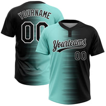 Laden Sie das Bild in den Galerie-Viewer, Uksn Individuelles Schwarz Eisblau-Weiß Farbverlauf Horizontaler Streifen Zweiknopf Unisex Softball-Trikot
