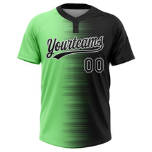 Laden Sie das Bild in den Galerie-Viewer, Uksn Individuelles Schwarz Erbsengrün-Weiß Farbverlauf Horizontaler Streifen Zweiknopf Unisex Softball-Trikot
