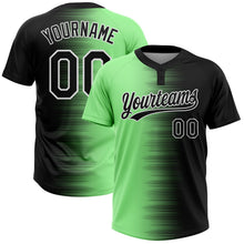 Laden Sie das Bild in den Galerie-Viewer, Uksn Individuelles Schwarz Erbsengrün-Weiß Farbverlauf Horizontaler Streifen Zweiknopf Unisex Softball-Trikot
