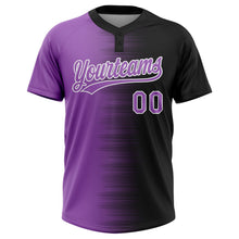 Laden Sie das Bild in den Galerie-Viewer, Uksn Individuelles Schwarz Violett Mittelviolett-Weiß Farbverlauf Horizontaler Streifen Zweiknopf Unisex Softball-Trikot
