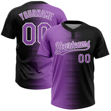Laden Sie das Bild in den Galerie-Viewer, Uksn Individuelles Schwarz Violett Mittelviolett-Weiß Farbverlauf Horizontaler Streifen Zweiknopf Unisex Softball-Trikot
