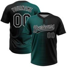 Laden Sie das Bild in den Galerie-Viewer, Uksn Individuelles Schwarz Mitternachtsgrün-Weiß Farbverlauf Horizontaler Streifen Zweiknopf Unisex Softball-Trikot
