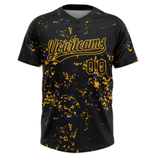 Laden Sie das Bild in den Galerie-Viewer, Uksn Individuelles Schwarz Gold-Royalblau Abstrakt zersplitterter Farbspritzer Zweiknopf Unisex Softball-Trikot
