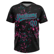 Laden Sie das Bild in den Galerie-Viewer, Uksn Individuelles Schwarz Petrol-Pink Abstrakt zersplitterter Farbspritzer Zweiknopf Unisex Softball-Trikot
