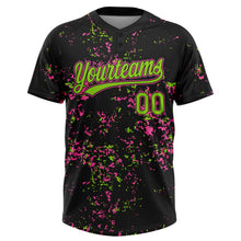 Laden Sie das Bild in den Galerie-Viewer, Uksn Individuelles Schwarz Neongrün-Pink Abstrakt zersplitterter Farbspritzer Zweiknopf Unisex Softball-Trikot
