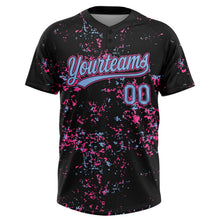 Laden Sie das Bild in den Galerie-Viewer, Uksn Individuelles Schwarz Hellblau-Pink Abstrakt zersplitterter Farbspritzer Zweiknopf Unisex Softball-Trikot
