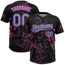 Laden Sie das Bild in den Galerie-Viewer, Uksn Individuelles Schwarz Hellblau-Pink Abstrakt zersplitterter Farbspritzer Zweiknopf Unisex Softball-Trikot
