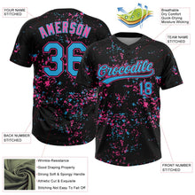 Laden Sie das Bild in den Galerie-Viewer, Uksn Individuelles Schwarz Himmelblau Pink-Hellblau Abstrakt zersplitterter Farbspritzer Zweiknopf Unisex Softball-Trikot
