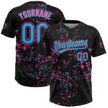 Laden Sie das Bild in den Galerie-Viewer, Uksn Individuelles Schwarz Himmelblau Pink-Hellblau Abstrakt zersplitterter Farbspritzer Zweiknopf Unisex Softball-Trikot
