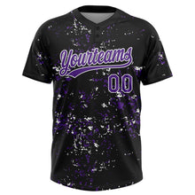 Laden Sie das Bild in den Galerie-Viewer, Uksn Individuelles Schwarz Violett-Weiß Abstrakt zersplitterter Farbspritzer Zweiknopf Unisex Softball-Trikot
