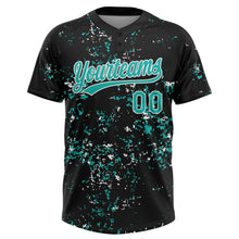 Laden Sie das Bild in den Galerie-Viewer, Uksn Individuelles Schwarz Aqua-Weiß Abstrakt zersplitterter Farbspritzer Zweiknopf Unisex Softball-Trikot
