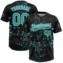 Laden Sie das Bild in den Galerie-Viewer, Uksn Individuelles Schwarz Aqua-Weiß Abstrakt zersplitterter Farbspritzer Zweiknopf Unisex Softball-Trikot
