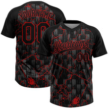 Laden Sie das Bild in den Galerie-Viewer, Uksn Individuelles Schwarz Rot-Grau Raglanärmel Neon-Blitz-Craquele Zweiknopf Unisex Softball-Trikot
