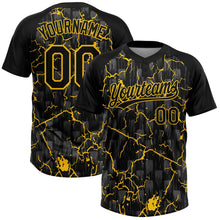 Laden Sie das Bild in den Galerie-Viewer, Uksn Individuelles Schwarz Gelb-Grau Raglanärmel Neon-Blitz-Craquele Zweiknopf Unisex Softball-Trikot
