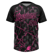 Laden Sie das Bild in den Galerie-Viewer, Uksn Individuelles Schwarz Pink-Grau Raglanärmel Neon-Blitz-Craquele Zweiknopf Unisex Softball-Trikot
