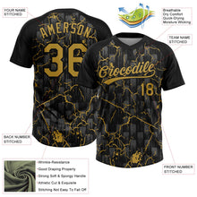 Laden Sie das Bild in den Galerie-Viewer, Uksn Individuelles Schwarz Altgold-Grau Raglanärmel Neon-Blitz-Craquele Zweiknopf Unisex Softball-Trikot
