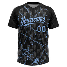 Laden Sie das Bild in den Galerie-Viewer, Uksn Individuelles Schwarz Hellblau-Grau Raglanärmel Neon-Blitz-Craquele Zweiknopf Unisex Softball-Trikot
