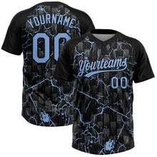 Laden Sie das Bild in den Galerie-Viewer, Uksn Individuelles Schwarz Hellblau-Grau Raglanärmel Neon-Blitz-Craquele Zweiknopf Unisex Softball-Trikot
