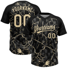 Laden Sie das Bild in den Galerie-Viewer, Uksn Individuelles Schwarz Creme Creme-Grau Raglanärmel Neon-Blitz-Craquele Zweiknopf Unisex Softball-Trikot
