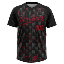 Laden Sie das Bild in den Galerie-Viewer, Uksn Individuelles Schwarz Karmesinrot-Grau Raglanärmel Neon-Blitz-Craquele Zweiknopf Unisex Softball-Trikot
