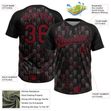 Laden Sie das Bild in den Galerie-Viewer, Uksn Individuelles Schwarz Karmesinrot-Grau Raglanärmel Neon-Blitz-Craquele Zweiknopf Unisex Softball-Trikot
