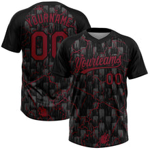 Laden Sie das Bild in den Galerie-Viewer, Uksn Individuelles Schwarz Karmesinrot-Grau Raglanärmel Neon-Blitz-Craquele Zweiknopf Unisex Softball-Trikot
