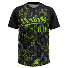 Laden Sie das Bild in den Galerie-Viewer, Uksn Individuelles Schwarz Neongrün-Grau Raglanärmel Neon-Blitz-Craquele Zweiknopf Unisex Softball-Trikot
