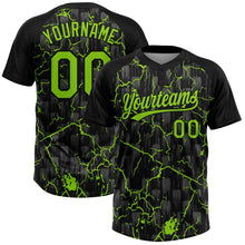Laden Sie das Bild in den Galerie-Viewer, Uksn Individuelles Schwarz Neongrün-Grau Raglanärmel Neon-Blitz-Craquele Zweiknopf Unisex Softball-Trikot
