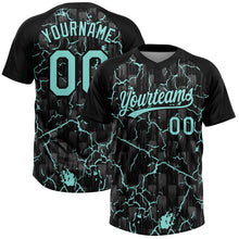 Laden Sie das Bild in den Galerie-Viewer, Uksn Individuelles Schwarz Eisblau-Grau Raglanärmel Neon-Blitz-Craquele Zweiknopf Unisex Softball-Trikot
