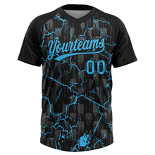 Laden Sie das Bild in den Galerie-Viewer, Uksn Individuelles Schwarz Himmelblau-Grau Raglanärmel Neon-Blitz-Craquele Zweiknopf Unisex Softball-Trikot
