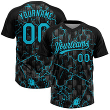 Laden Sie das Bild in den Galerie-Viewer, Uksn Individuelles Schwarz Lakes Blau-Grau Raglanärmel Neon-Blitz-Craquele Zweiknopf Unisex Softball-Trikot
