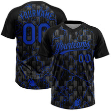 Laden Sie das Bild in den Galerie-Viewer, Uksn Individuelles Schwarz Gewitterblau-Grau Raglanärmel Neon-Blitz-Craquele Zweiknopf Unisex Softball-Trikot
