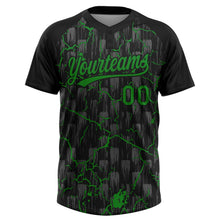Laden Sie das Bild in den Galerie-Viewer, Uksn Individuelles Schwarz Grasgrün-Grau Raglanärmel Neon-Blitz-Craquele Zweiknopf Unisex Softball-Trikot
