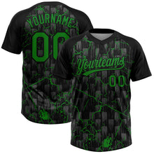 Laden Sie das Bild in den Galerie-Viewer, Uksn Individuelles Schwarz Grasgrün-Grau Raglanärmel Neon-Blitz-Craquele Zweiknopf Unisex Softball-Trikot
