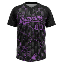 Laden Sie das Bild in den Galerie-Viewer, Uksn Individuelles Schwarz Mittelviolett-Grau Raglanärmel Neon-Blitz-Craquele Zweiknopf Unisex Softball-Trikot
