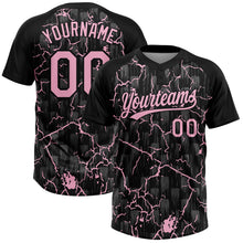 Laden Sie das Bild in den Galerie-Viewer, Uksn Individuelles Schwarz Hellrosa-Grau Raglanärmel Neon-Blitz-Craquele Zweiknopf Unisex Softball-Trikot
