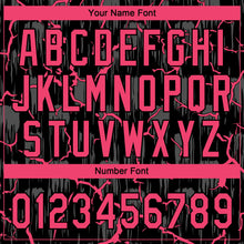 Laden Sie das Bild in den Galerie-Viewer, Uksn Individuelles Schwarz Neonpink-Grau Raglanärmel Neon-Blitz-Craquele Zweiknopf Unisex Softball-Trikot
